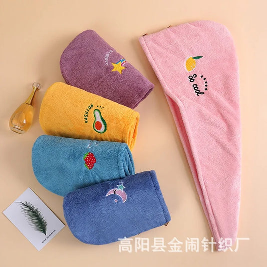 Dry Hair Towel Embroidered Coral Velvet Ladies Microfiber Soft Shower Cap Head Wrap Absorbent Fast Dry Ladies Head Towel