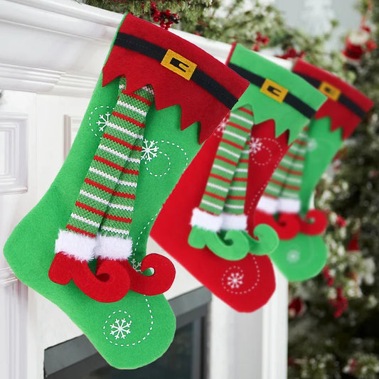 Christmas Elf Leg Shaped Candy Bag Socks Tree Ornaments Hanging Decorations