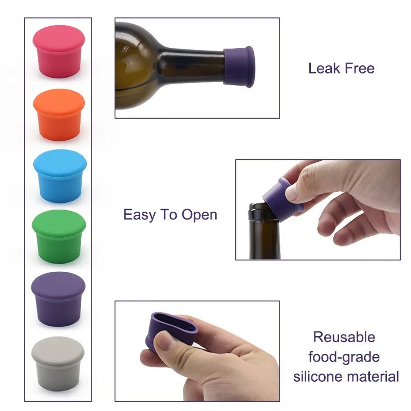 Silicone Wine and Champagne Bottle Stopper - Food Grade, Durable, Flexible, Leak-Free
