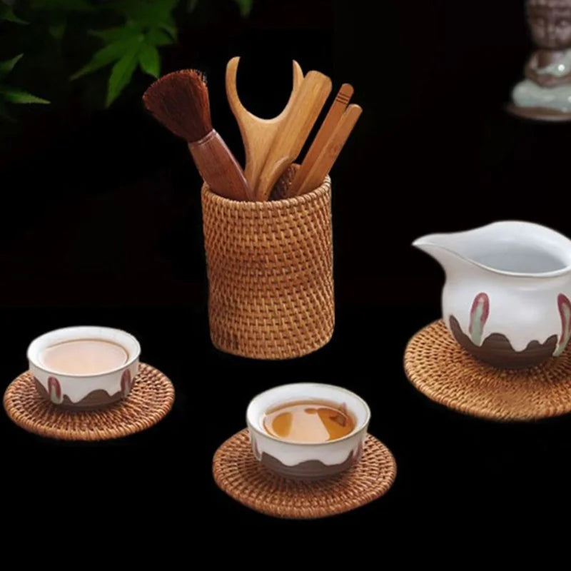Rattan Storage Box - Handmade Cosmetic Pen Holder, Tea Ceremony Accessories, Tableware Storage, Decoration