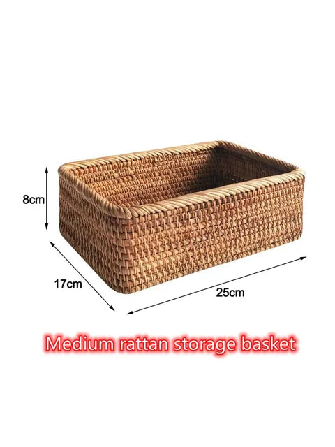 Rectangular Rattan Wicker Basket for Fruit, Tea, Snack, Bread, Picnic, and Cosmetic Storage in Kitchen and Household