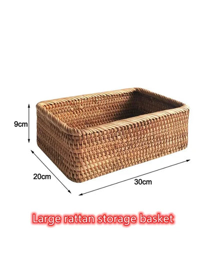 Rectangular Rattan Wicker Basket for Fruit, Tea, Snack, Bread, Picnic, and Cosmetic Storage in Kitchen and Household