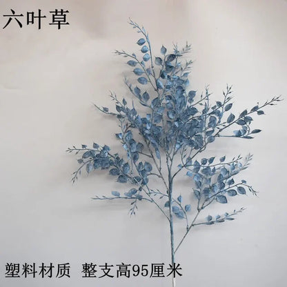 Artificial Eucalyptus Leaf Plants with Fake Rose Flowers for Wedding Floral Arrangements, Christmas Party Table Decor, Haze Blue