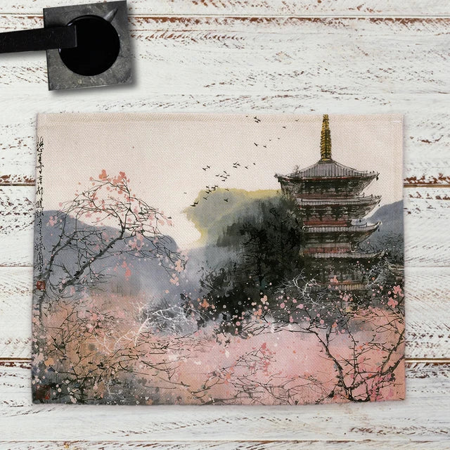 Chinese Landscape Placemat Kitchen Decor Linen Dining Table Mats