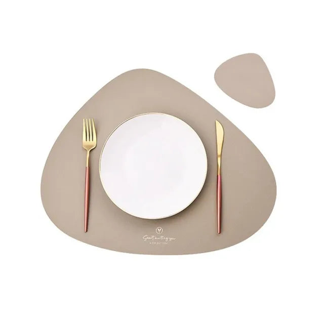 Inyahome PU Leather Dual Sided Placemat and Coaster Set - Coffee Mats for Kitchen Table- Nordic Style