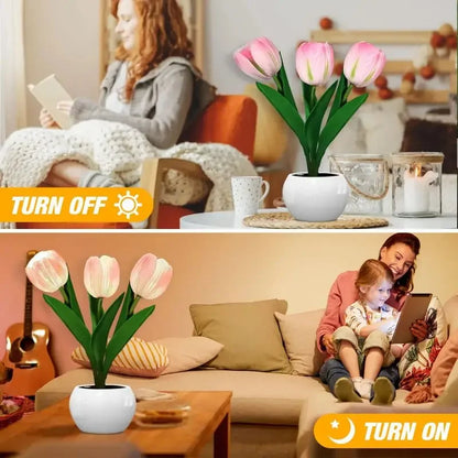 LED Tulip Night Light Simulation Flower Table Lamp Home Decoration Atmosphere Lamp Romantic Potted Gift