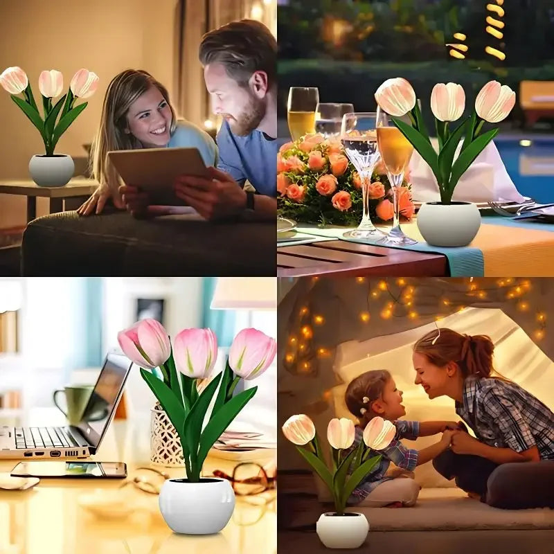 LED Tulip Night Light Simulation Flower Table Lamp Home Decoration Atmosphere Lamp Romantic Potted Gift