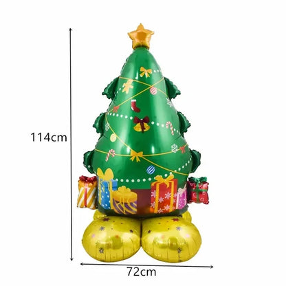 Large Christmas standing balloon decorations for home, featuring Santa Claus, Snowman, and Xmas Tree, perfect for Christmas parties and home decor in Navidad 2024.