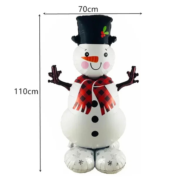 Large Christmas standing balloon decorations for home, featuring Santa Claus, Snowman, and Xmas Tree, perfect for Christmas parties and home decor in Navidad 2024.