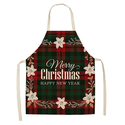 Linen Merry Christmas Apron Christmas Ornament - Home Kitchen Accessories for Natal Navidad 2023 New Year Christmas Gift