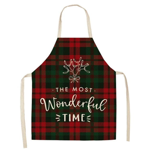 Linen Merry Christmas Apron Christmas Ornament - Home Kitchen Accessories for Natal Navidad 2023 New Year Christmas Gift
