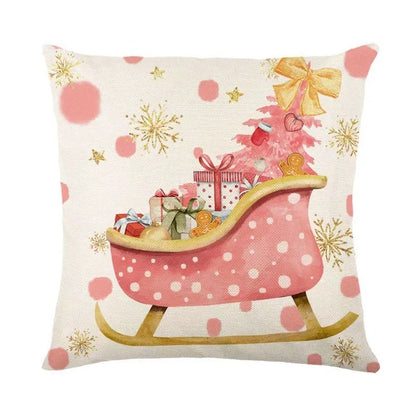 Linen Merry Christmas Pillow Cover - 45x45cm Winter Christmas Decorations for Home Tree Deer Sofa Cushion Cover