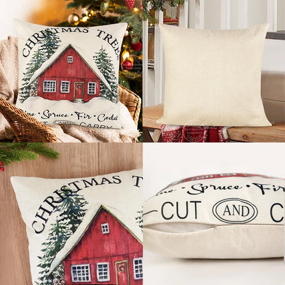 Linen Merry Christmas Pillow Cover - 45x45cm Winter Christmas Decorations for Home Tree Deer Sofa Cushion Cover