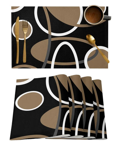 Modern Art Black Placemat Set - Heat Resistant Linen Tableware Pads for Kitchen and Dining Table Décor