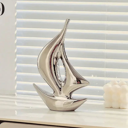 Luxury Sailboat Sculpture Ornament: Modern Desk Décor & Craft Gift