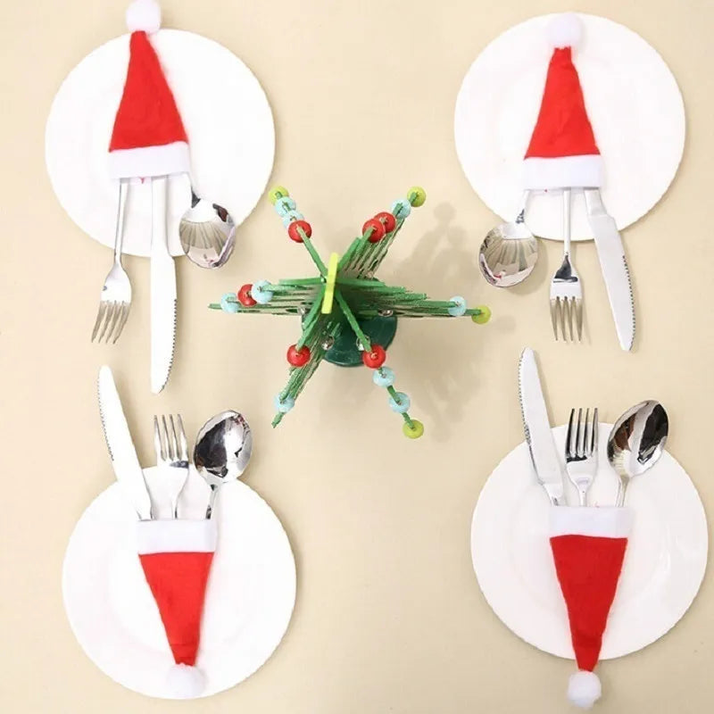 Christmas tableware bag holder with hat and cutlery bag, perfect for decorating your table during the 2023 holiday season.