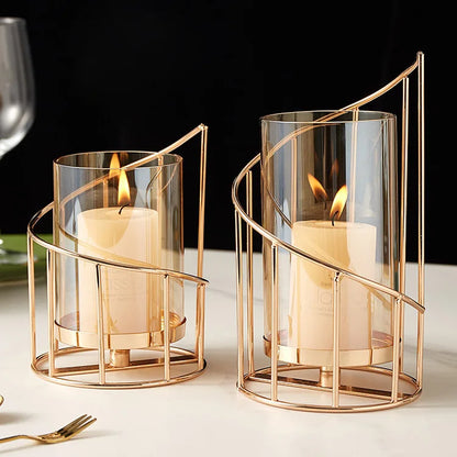 Luxurious Gold Metal Glass Candle Holders - Home Decor & Dining Table Accessories