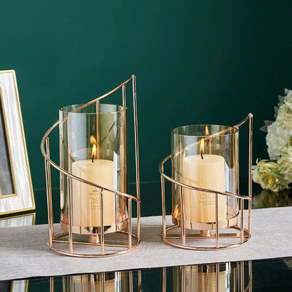 Luxurious Gold Metal Glass Candle Holders - Home Decor & Dining Table Accessories