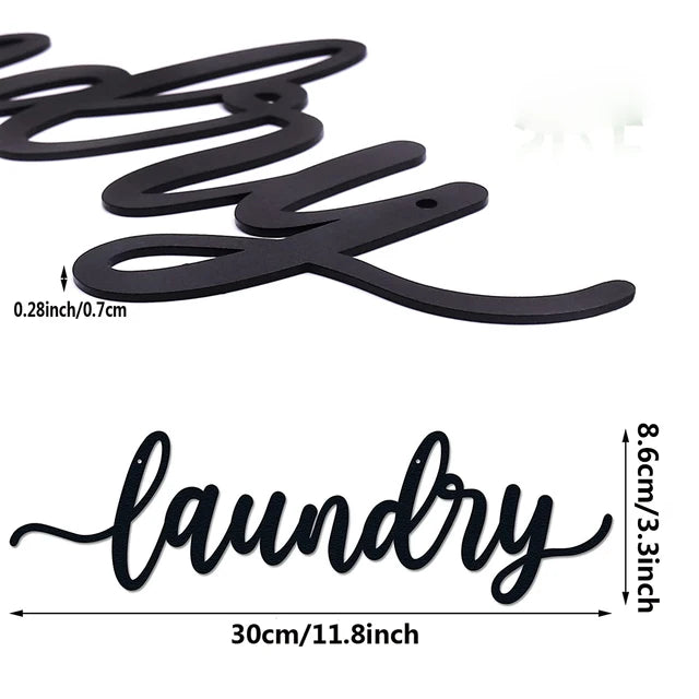 Black Metal Wall Art Sign for Laundry Room Decor