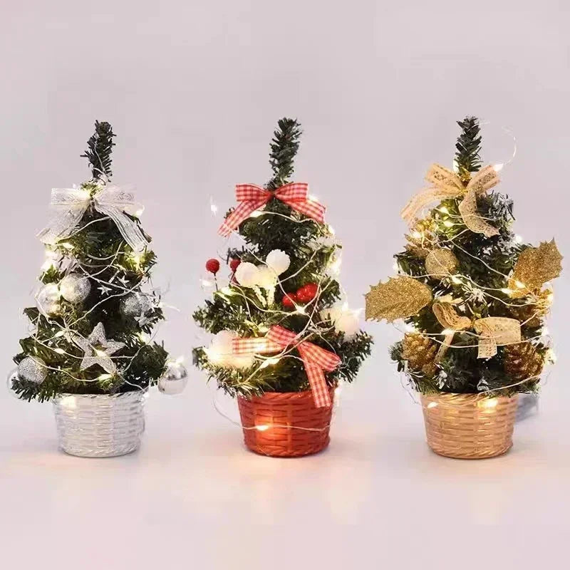 Mini LED Light Christmas Tree Ornament with Red Berries and Pine Cone Decoration for Home Noel - 2023