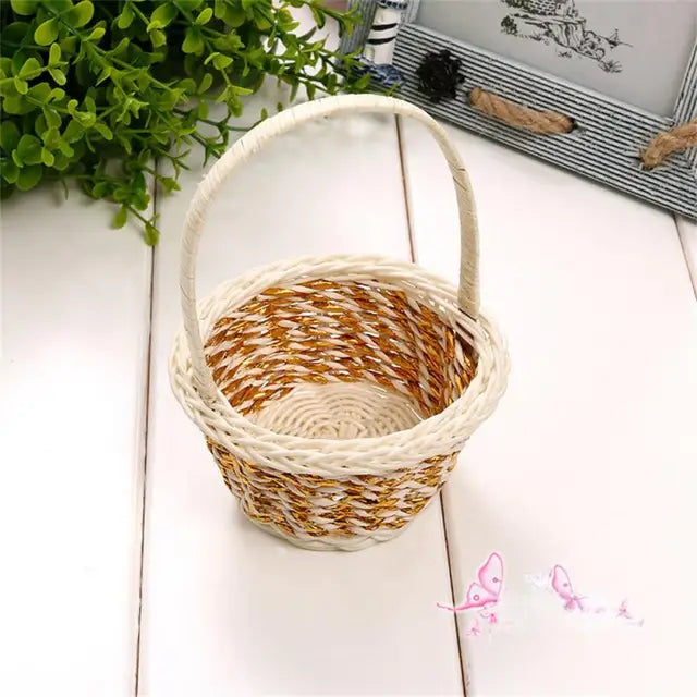 Handmade Wicker Rattan Woven Basket with Flower Handle - Multi-Functional Storage Basket for Kids, Gifts, and Picnic Decor.