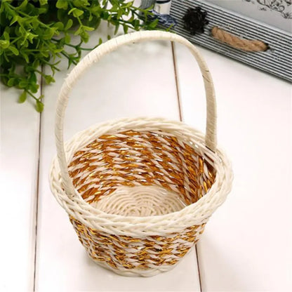 Handmade Wicker Rattan Woven Basket with Flower Handle - Multi-Functional Storage Basket for Kids, Gifts, and Picnic Decor.