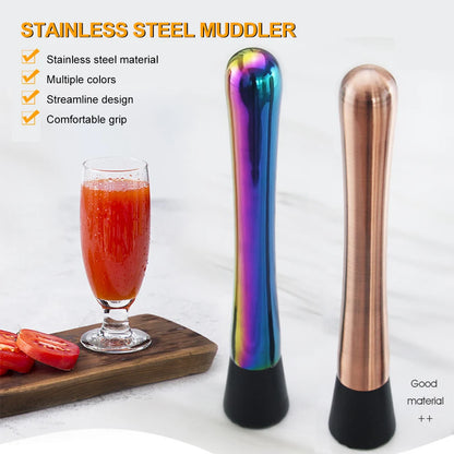 "Stainless Steel Muddler Bar Mixer - Long Handle Cocktail Muddlers Ice Fruit Crusher"