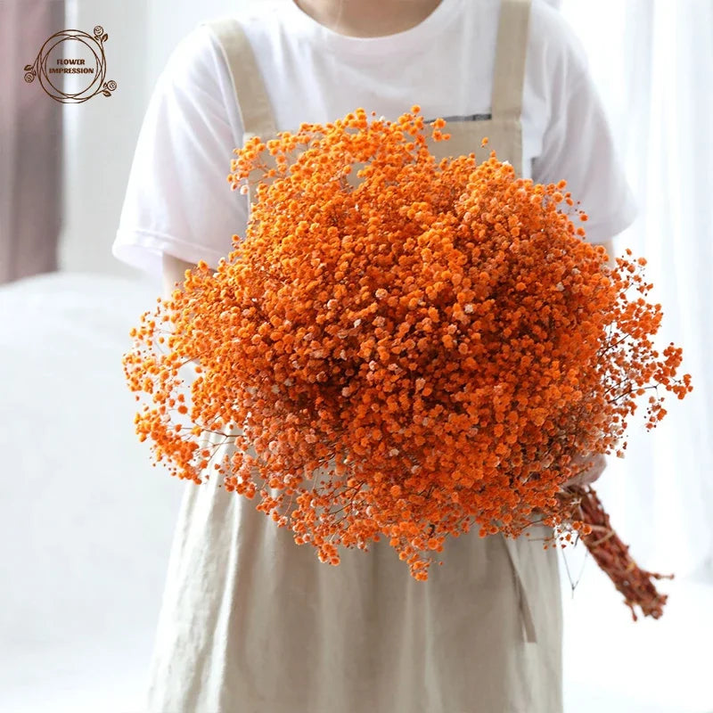 Dried Flower Orange Baby Breath Gypsophila Bouquet for Weddings & Home Decor