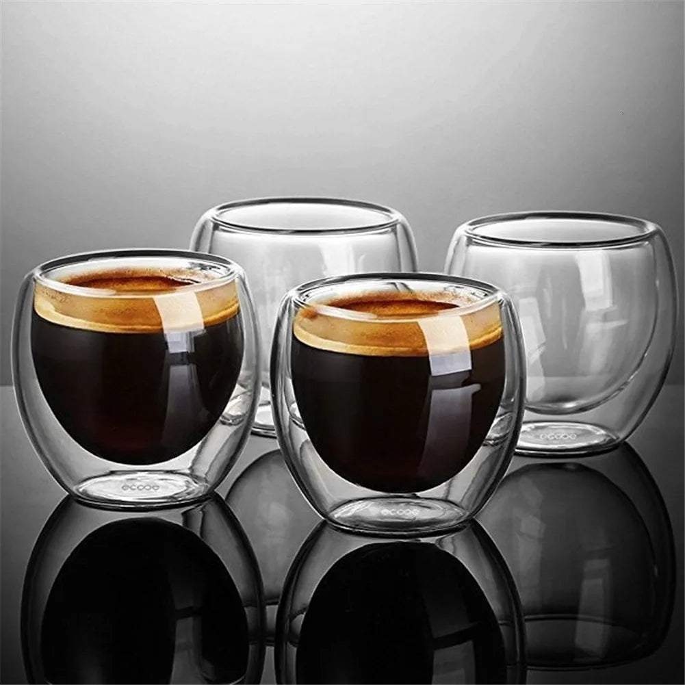 Double Wall Glass Cup Set - Heat-resistant Beer, Espresso, Coffee, Tea, Whiskey Drinkware