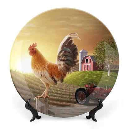 Painted Chicken Illustration Dish with Stand Ceramic Decor