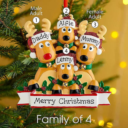 Reindeer Family Christmas Tree Bauble - Personalized, Hanging Pendant Decoration Gift