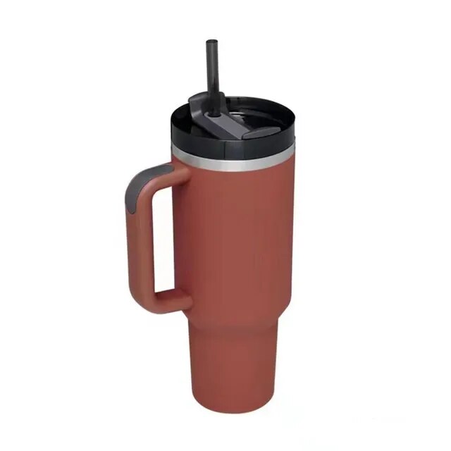40 oz Tumbler with Handle, Lid, Straw - Stainless Steel Water Bottle - Vacuum Thermos Cup - Travel Car Coffee Mug