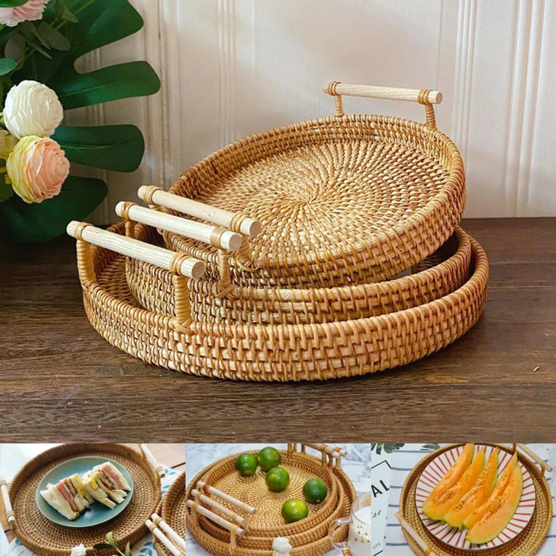 Rattan Bread/Fruit/Cake Storage Basket Tray