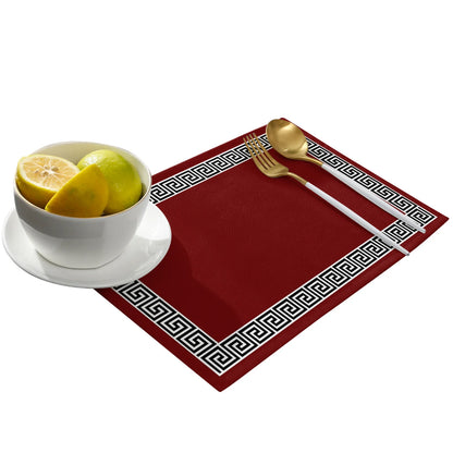 Red Chinese Pattern Kitchen Dining Table Placemat Set - Heat Resistant Linen Tableware Mats (4/6pcs)