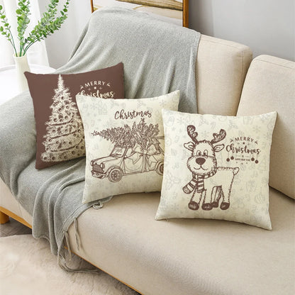 Christmas Throw Pillow Covers 40/45/50cm - Holly Berries Christmas Tree With Lights - Sofa Home Decor