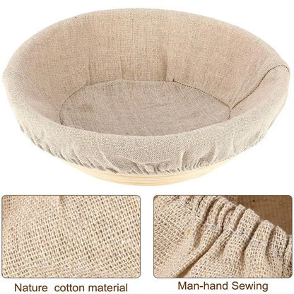 Rattan Bread Proofing Basket with Liner and Flax Cloth Cover
