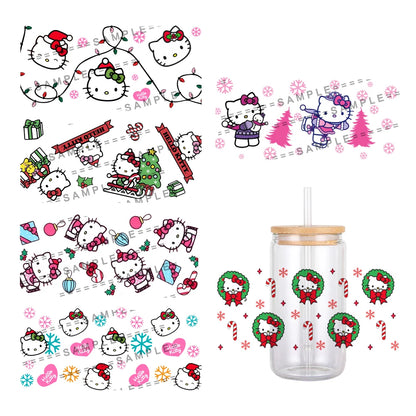 Sanrio Cartoon Purin Christmas Hello Kitty UV DTF Transfer Sticker Waterproof Transfers Decals for 16oz Glass Cup Wrap Stickers