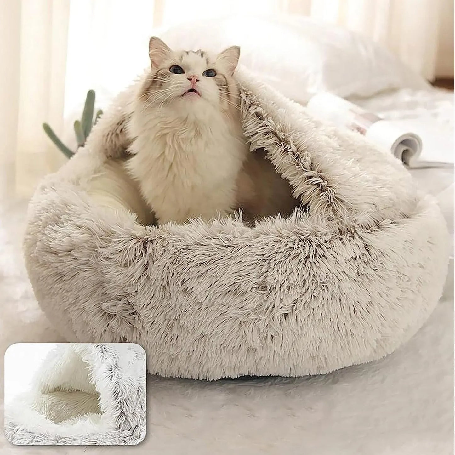 Plush Round Cat Bed Pet Mattress - Warm Comfort Nest for Small Dogs