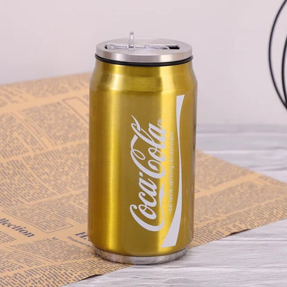 Stainless Steel Coke Can Shaped Water Bottle with Straw - Portable Cola Thermos