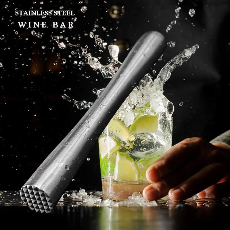 Stainless Steel Muddler Shaker with Crushing Hammer - Barware tool for DIY drink mixing and fruit crushing.