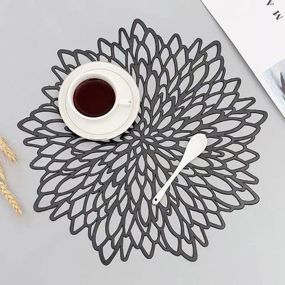 Hibiscus Flower Bronzing PVC Table Mat Placemat Set - Heat Resistant & Insulation Coaster Pads for Home Christmas Decor