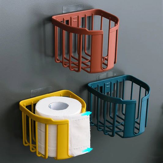 Toilet Paper Shelf Wall-Mounted Tissue Box - Punch-Free Sticky Paper Storage for Bathroom and Kitchen