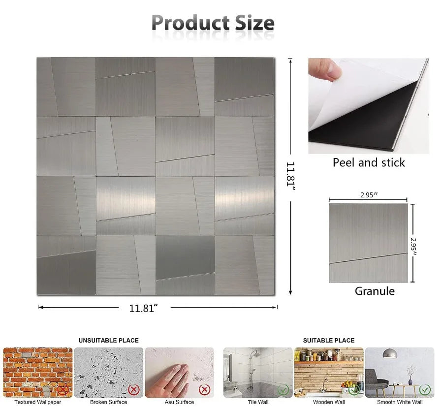 Waterproof 3D Wall Panels - Mosaic Wall Tile - Peel and Stick Self Adhesive Kitchen Bath Tile Backsplash - Fireproof Wall Stickers