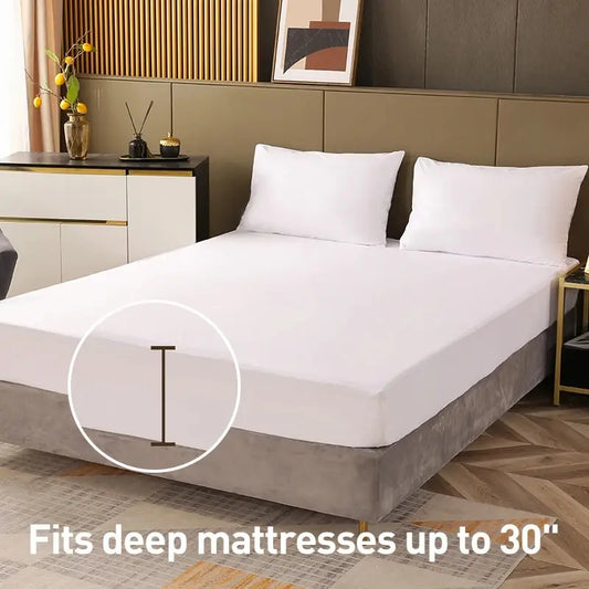 Waterproof Mattress Protector, Breathable Noiseless Mattress Topper, Fully Fitted Sheet, Smooth Jersey Mattress Cover.