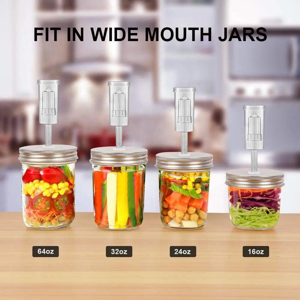 Wide mouth mason jar set with fermentation lid and airlock for kitchen supplies.