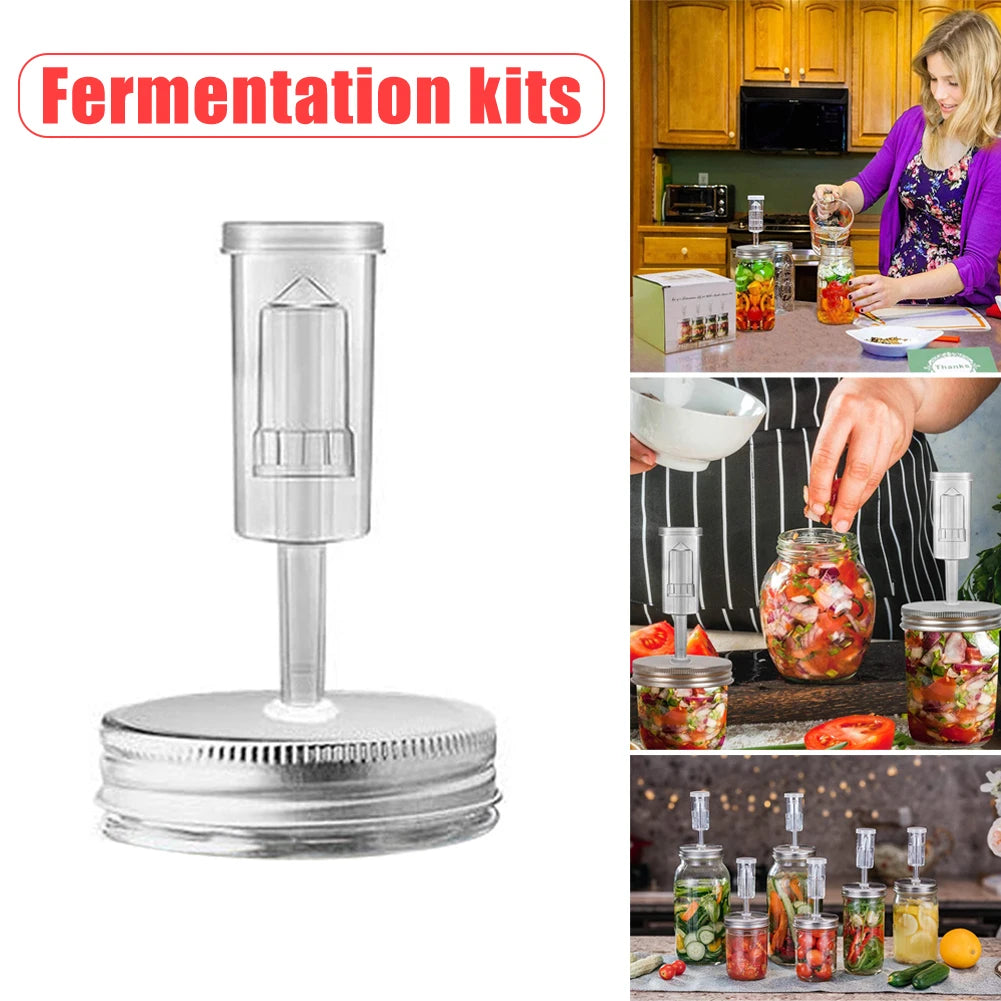 Wide mouth mason jar set with fermentation lid and airlock for kitchen supplies.
