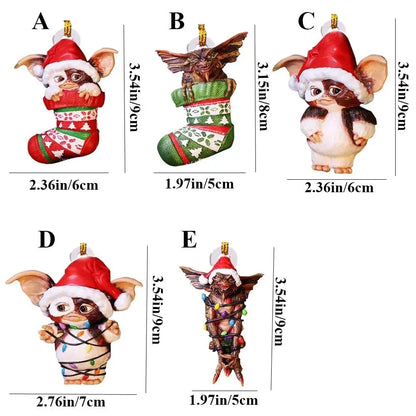 Christmas Party Decorations Bundle: Xmas Gremlins Santa Hat Socks, Dog Honeycomb Ball, and Christmas Tree Pendant - Perfect Children Christmas Gift