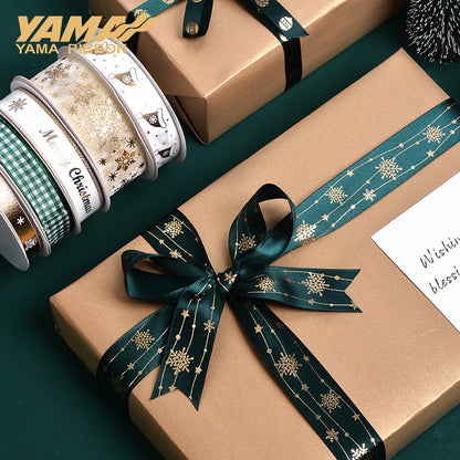 YAMA Christmas Ribbon - Green and White Ribbons for Xmas Decoration DIY Crafts - 10yards/roll, 9mm, 16mm, 22mm - Craft Supplies