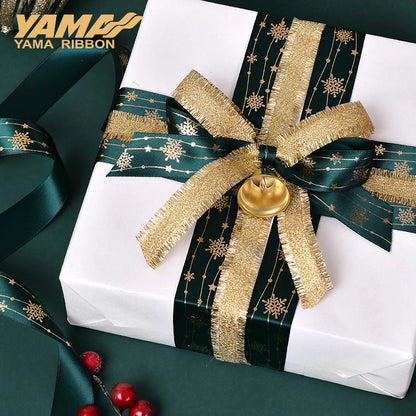 YAMA Christmas Ribbon - Green and White Ribbons for Xmas Decoration DIY Crafts - 10yards/roll, 9mm, 16mm, 22mm - Craft Supplies