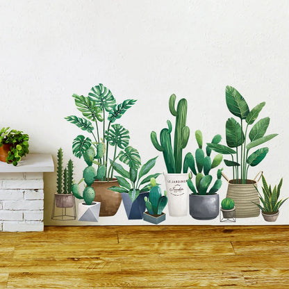 Green Plant Wall Stickers Decor DIY Potted Culture Mural Decals